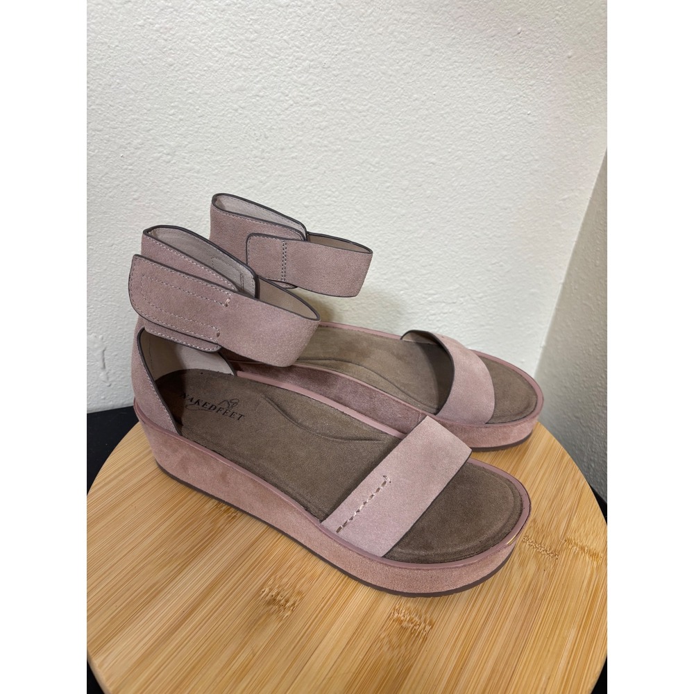 Naked Feet Platform Sandals 8.5M Renzi Pecan Suede Ankle Strap 19F961 Pink